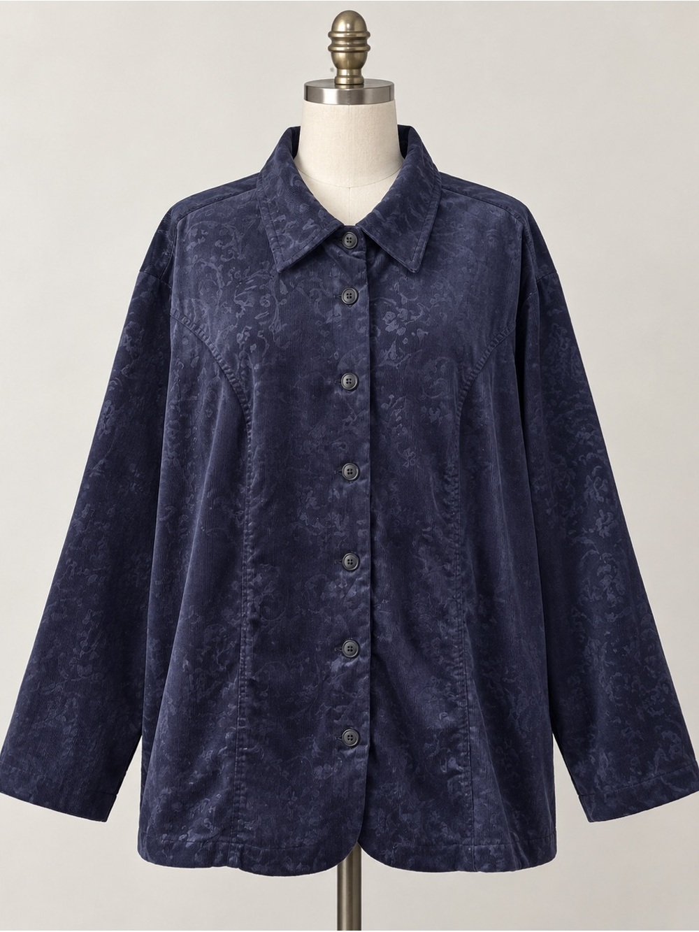 Plus Size Blue Floral Jacquard Luxe Shirt Shacket Dark Academia Preppy Sz 2X